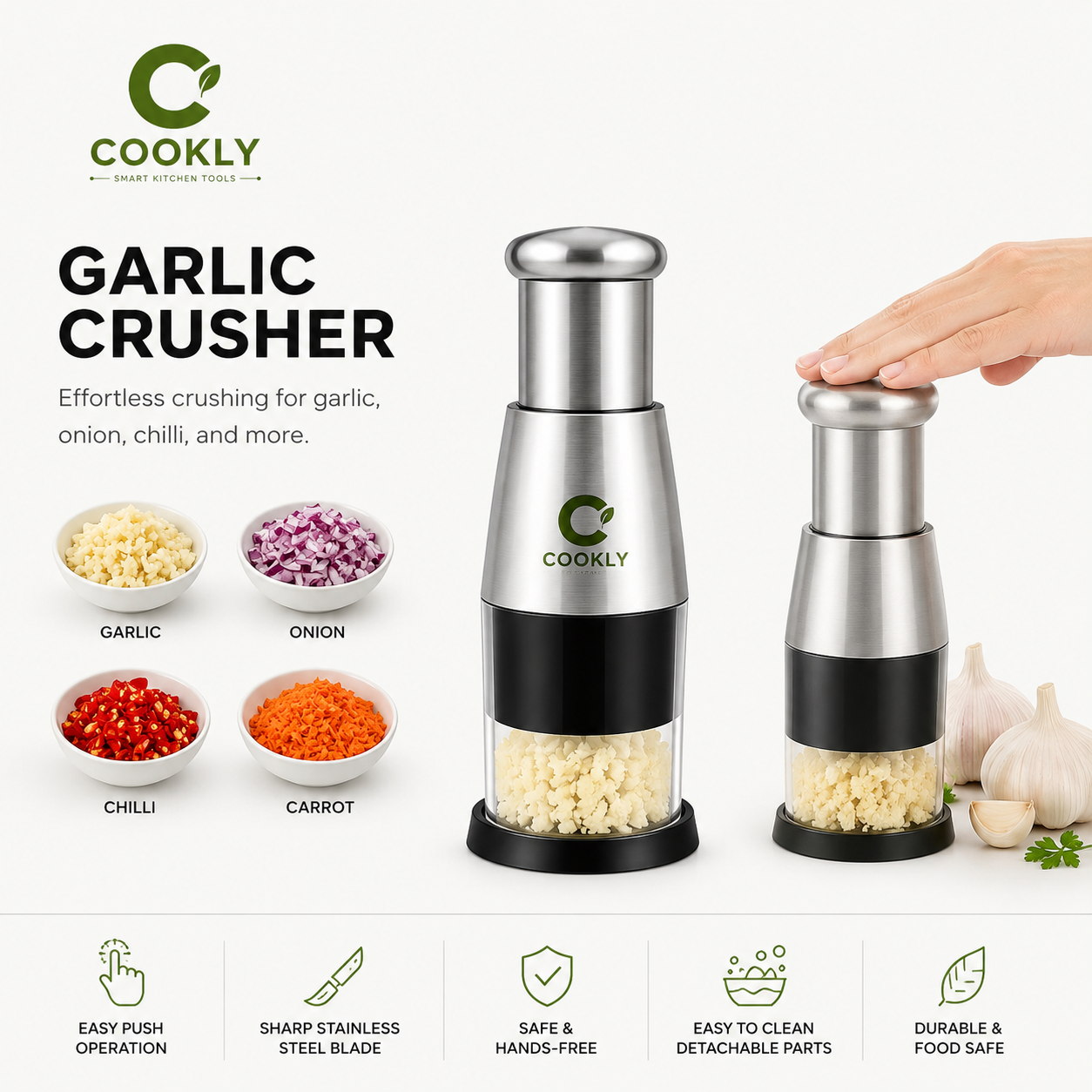 Cookliy Hand Press Chopper — Stainless Steel Blade