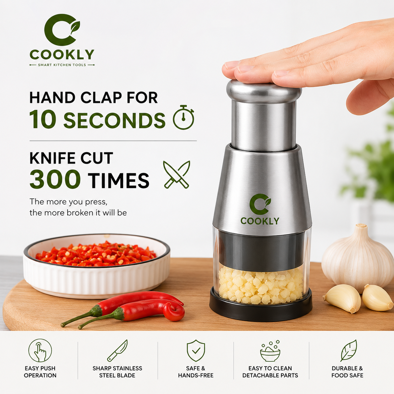Cookliy Hand Press Chopper — Stainless Steel Blade