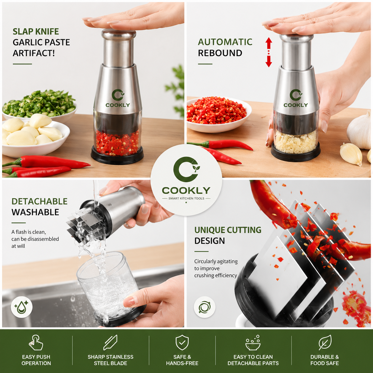 Cookliy Hand Press Chopper — Stainless Steel Blade